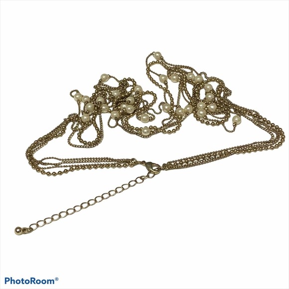 Multi Strand Goldtone Pearl Necklace - Picture 3 of 3